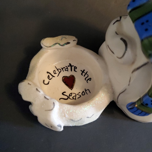 Blue Sky Clayworks Heather Goldminc Holiday Snowman Tea Light Holder - Picture 4 of 6